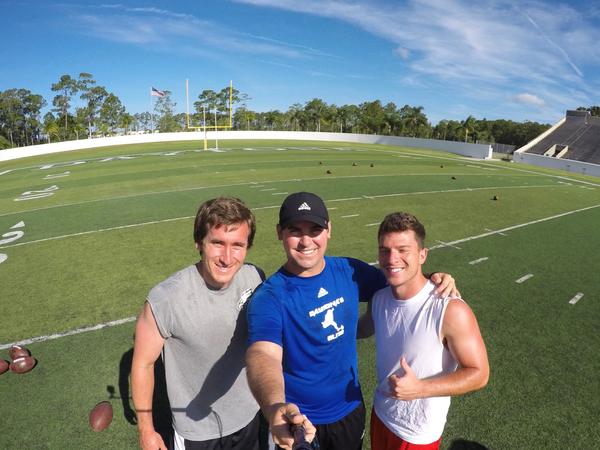 Caleb Sturgis, Coach Dan Lundy and Cairo Santos at Municipal Stadium