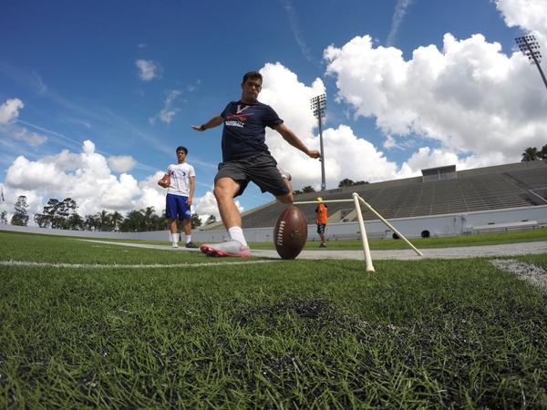 Ball-level view of a field goal