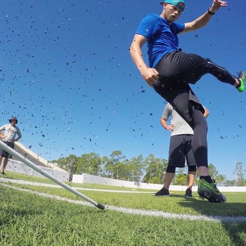 Chris Boswell follows through as turf flies